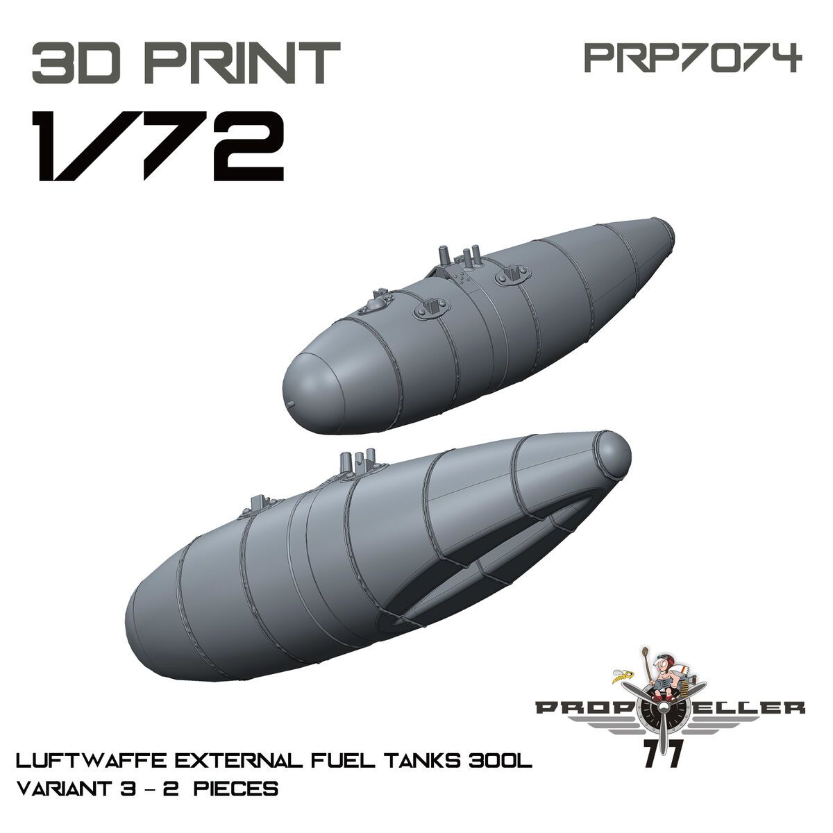 1:72 Luftwaffe External Fuel Tanks 300l Variant 3 (2 pcs / 3D-Printed)