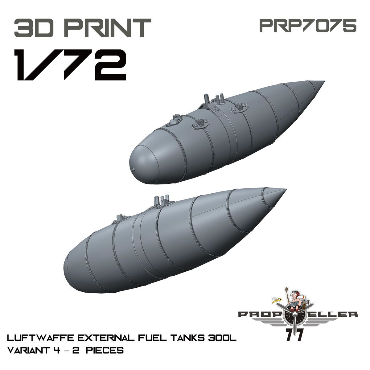 1:72 Luftwaffe External Fuel Tanks 300l Variant 4 (2 pcs / 3D-Printed)