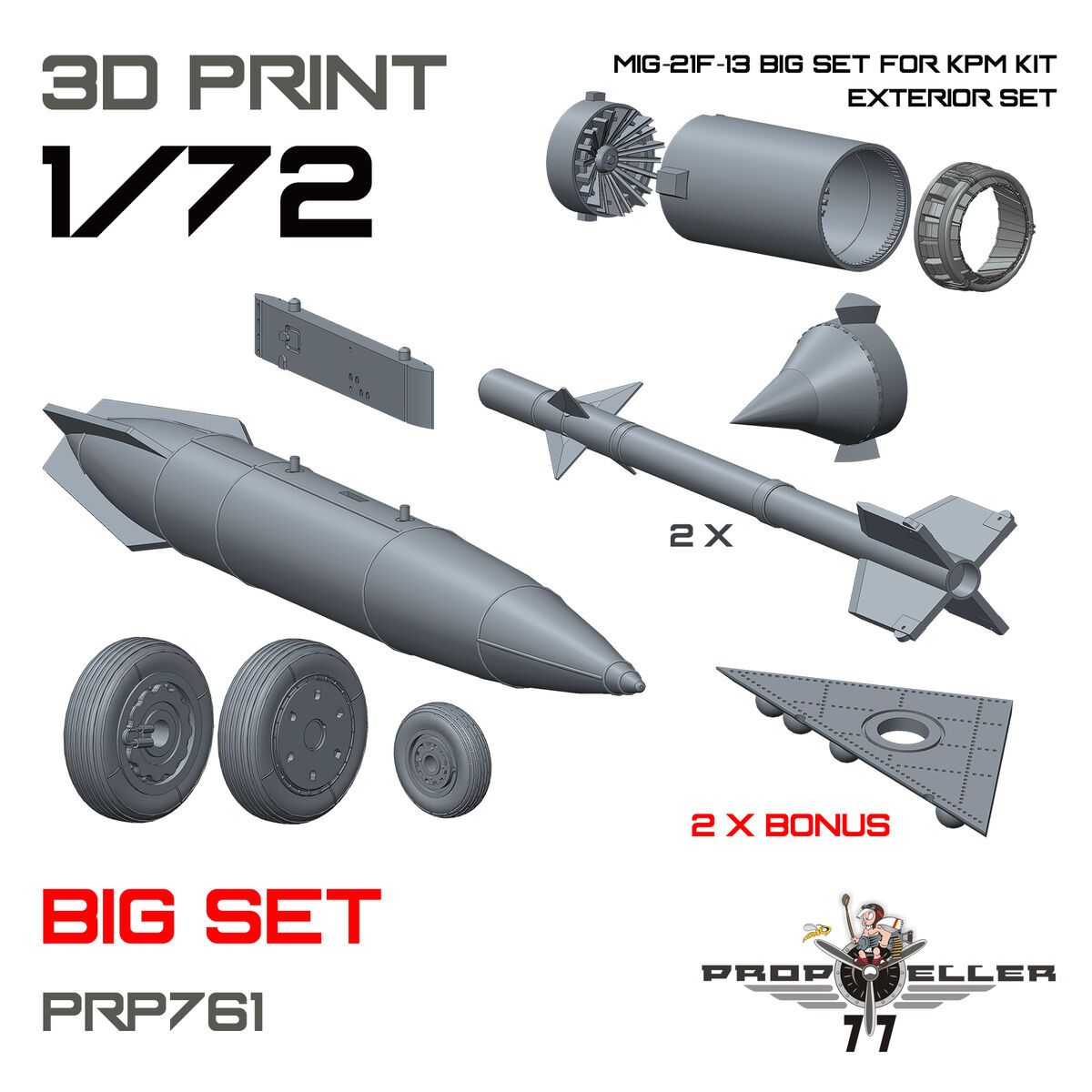 1:72 MIG-21F-13 - 3D-Printed Big Set / Exterior Set (for Kovozavody Prostejov Kits)