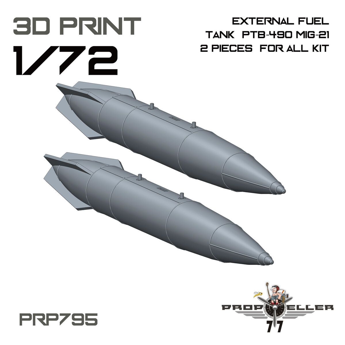 1:72 MiG-21 - 3D-Printed External Fuel Tank PTB-490 (2 pcs / for All Kits)