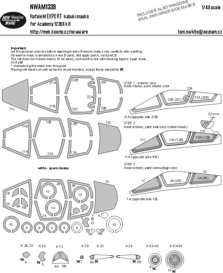 1:48 Dassault Rafale M - EXPERT Kabuki Masks (for Academy Kits)