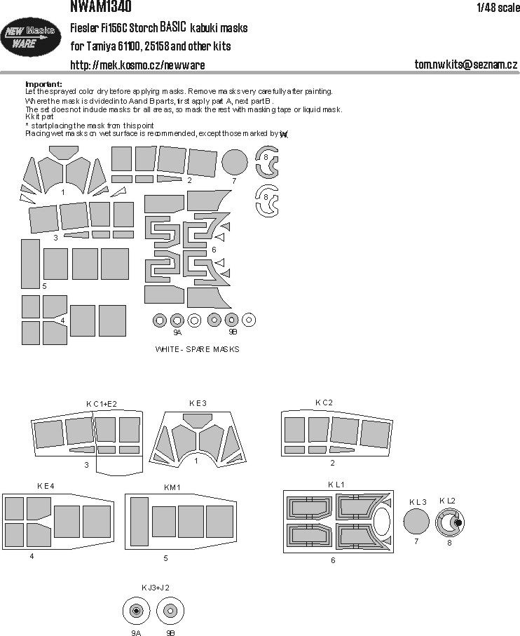 1:48 Fiesler Fi-156 C Storch - BASIC Kabuki Masks (for Tamiya Kits)