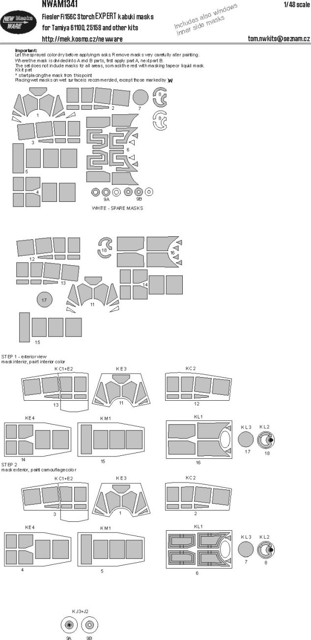 1:48 Fiesler Fi-156 C Storch - EXPERT Kabuki Masks (for Tamiya Kits)