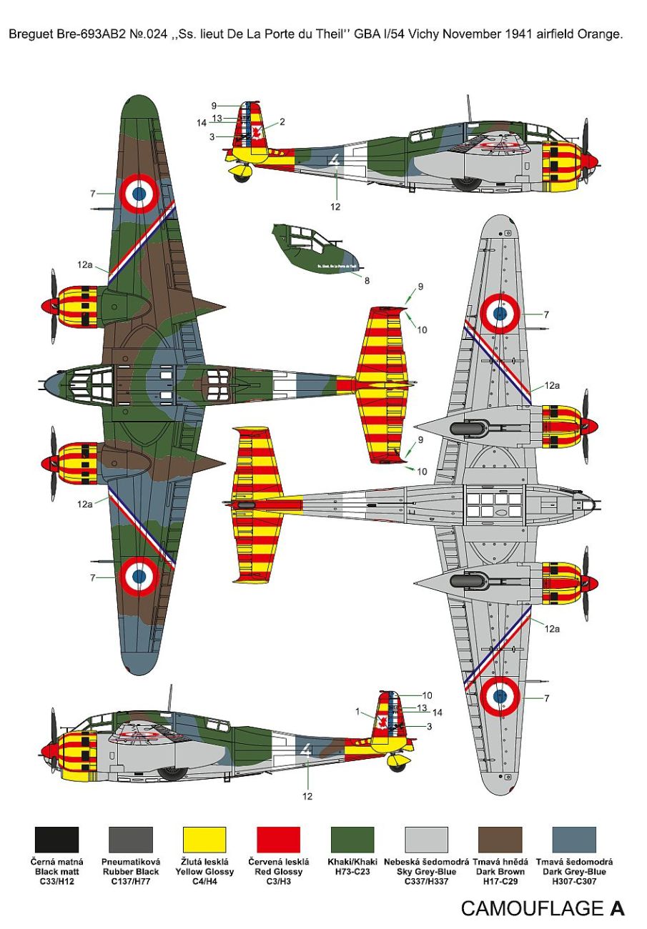 1:48 Breguet Bre.693AB2 Red-Yellow striped Vichy Government defender