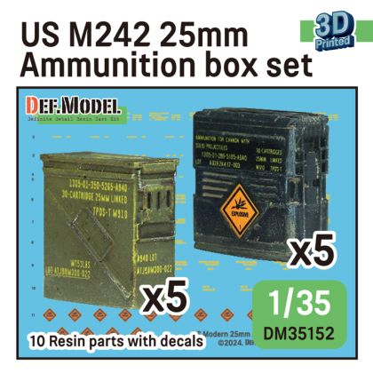 1:35 US M242 25mm Ammunition Box Set - 3D printed (10 pcs and Decals)