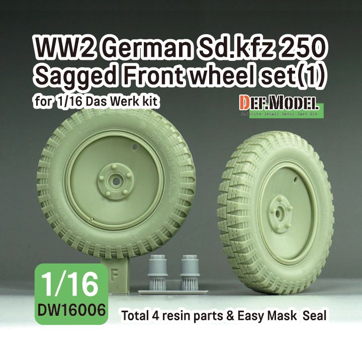 1:16 WW2 German Sd.Kfz 250 Sagged Front Wheel Set (1) - (For Das Werk Kit)
