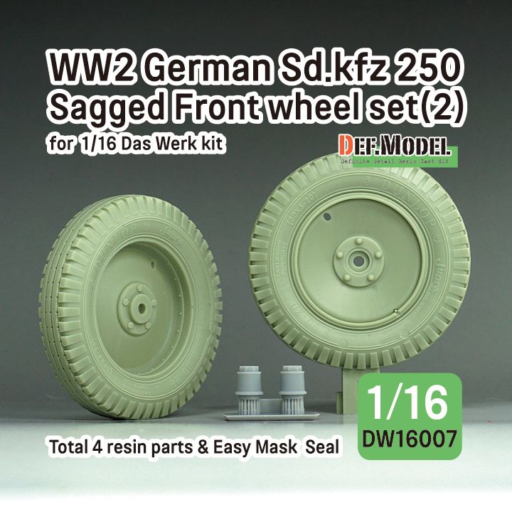1:16 WW2 German Sd.Kfz 250 Sagged Front Wheel Set (2) - (For Das Werk Kit)