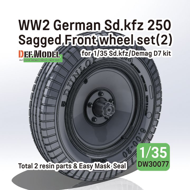 1:35 WW2 German Sd.Kfz 250 Sagged Front Wheel Set (2) (For Sd.Kfz, Demag D7 Kit)