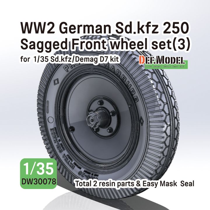 1:35 WW2 German Sd.Kfz 250 Sagged Front Wheel Set (3) (For Sd.Kfz, Demag D7 Kit)