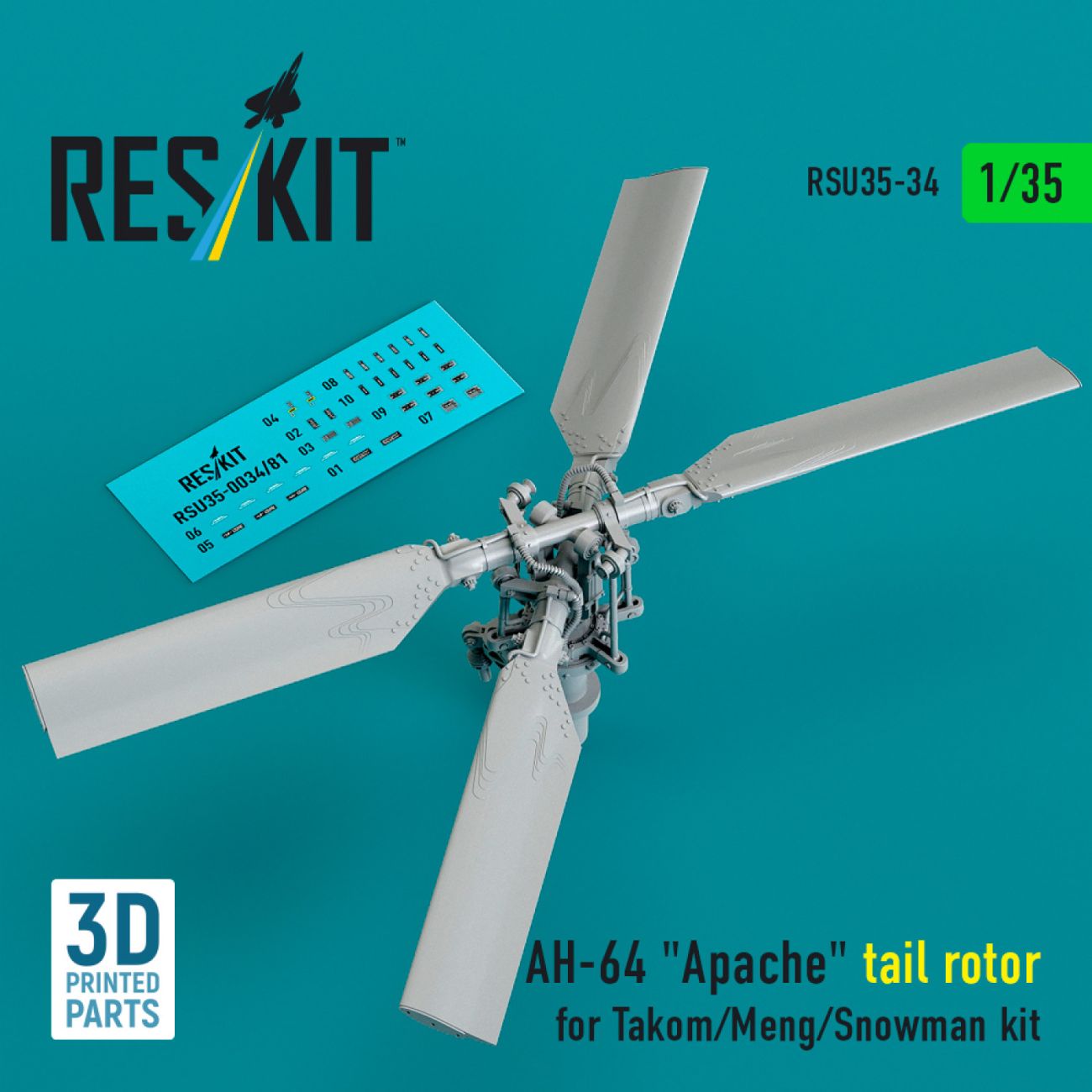 1:35 AH-64 Apache tail rotor for Takom/Meng/Snowman kit