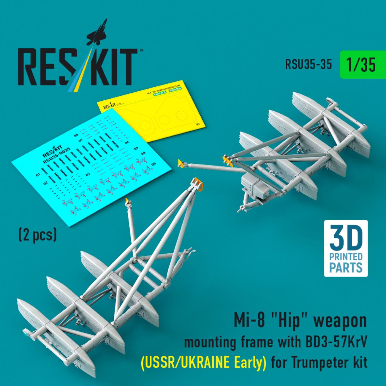 1:35 Mi-8 Hip weapon mounting frame with BD3-57KrV (USSR/UKRAINE Early) for Trumpeter kit (2 pcs)