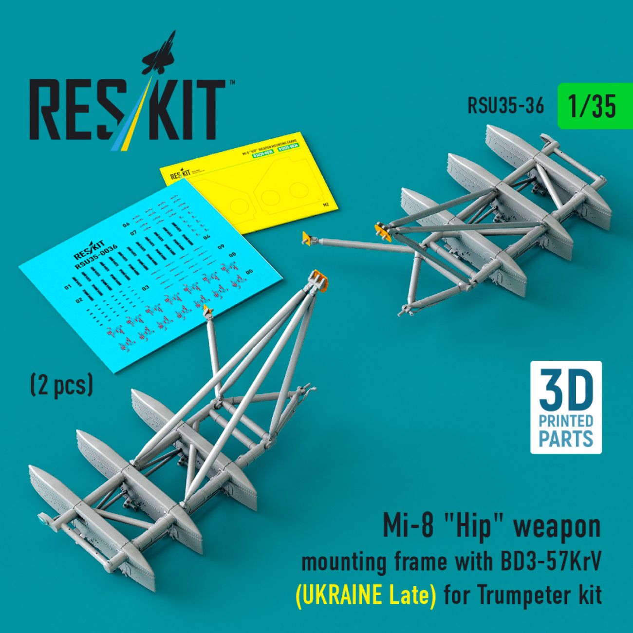 1:35 Mi-8 Hip weapon mounting frame with BD3-57KrV (UKRAINE Late) for Trumpeter kit (2 pcs) 
