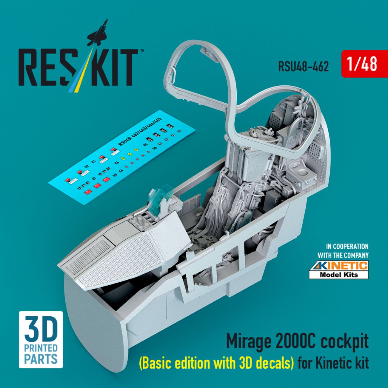 1:48 Mirage 2000C cockpit (Basic edition with 3D decals) for Kinetic kit