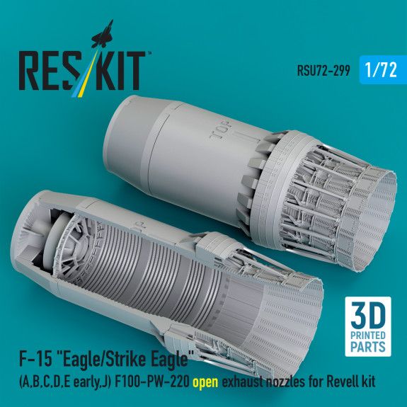 1:72 F‑15 Eagle/Strike Eagle (A, B, C, D, E early, J) F100-PW-220 open exhaust nozzles for Revell kit