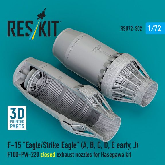 1:72 F‑15 Eagle/Strike Eagle (A, B, C, D, E early, J) F100-PW-220 closed exhaust nozzles for Hasegawa kit