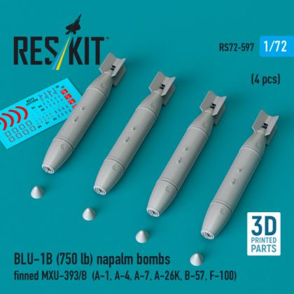 1:72 BLU-1B (750lb) napalm bombs finned MXU-393/B (4 pcs)