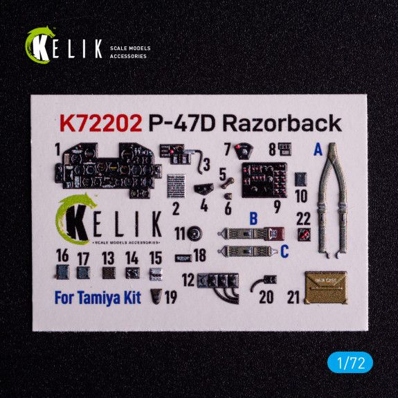 1:72 P-47D Razorback - interior 3D decals for Tamiya kit
