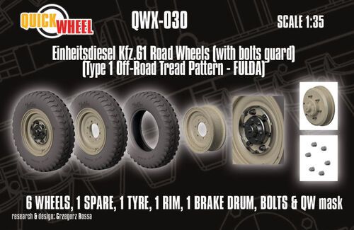 1:35 Einheitsdiesel Kfz. 61 - Road Wheels with Bolts Guard (Type 1 Off-Road Tread Pattern - Fulda)