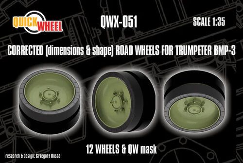 1:35 BMP-3 - Corrected Road Wheels 12 Wheels & QW Mask (for Trumpeter Kits)