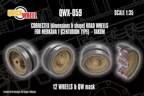 1:35 Merkava 1 (Centurion Type) - Corrected Road Wheels 12 Wheels & QW Mask (for Takom Kits)