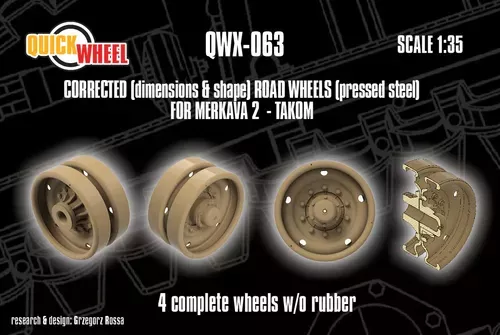 1:35 Merkava 2 - Corrected Road Wheels (Pressed Steel) 4 Complete Wheels w/o Rubber (for Takom Kits)