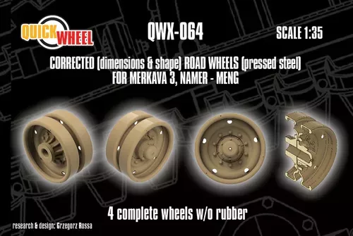 1:35 Merkava 3 and Namer - Corrected Road Wheels (Pressed Steel) 4 Complete Wheels w/o Rubber (for Meng Kits)