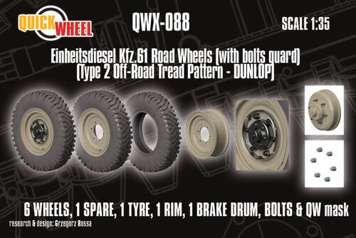 1:35 Einheitsdiesel Kfz. 61 - Road Wheels with Bolts Guard (Type 2 Off-Road Tread Pattern Dunlop)