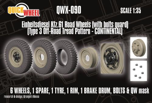 1:35 Einheitsdiesel Kfz. 61 - Road Wheels with Bolts Guard (Type 3 Off-Road Tread Pattern Continental)