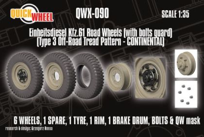1:35 Einheitsdiesel Kfz. 61 - Road Wheels with Bolts Guard (Type 3 Off-Road Tread Pattern Continental)