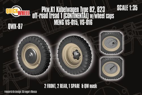 1:35 Pkw. K1 Kubelwagen Type 82 - 823 Off-Road Tread 1 (Continental) w/ Wheel Caps (for Meng Kits)