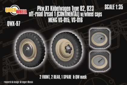 1:35 Pkw. K1 Kubelwagen Type 82 - 823 Off-Road Tread 1 (Continental) w/ Wheel Caps (for Meng Kits)