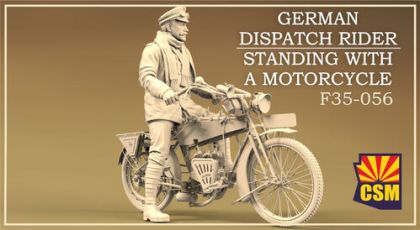 1:35 German Dispatch Rider Standing With A Motorcycle