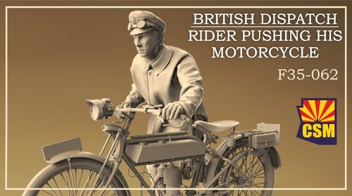 1:35 British Dispatch Rider Pushing His Motorcycle