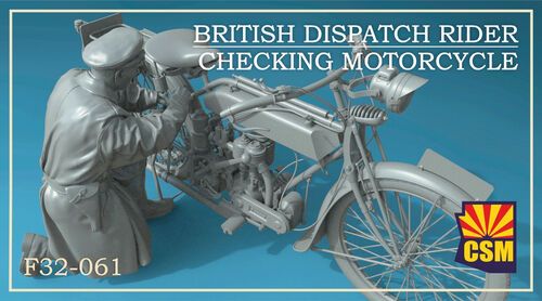 1:32 British Dispatch Rider Checking Motorcycle