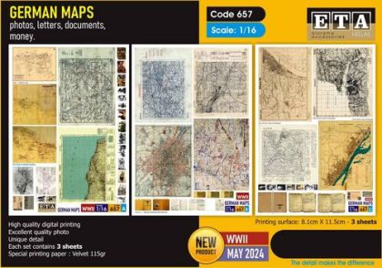 1:16 German Maps WWII - Photos, Letters, Documents, Money (3 Sheets)