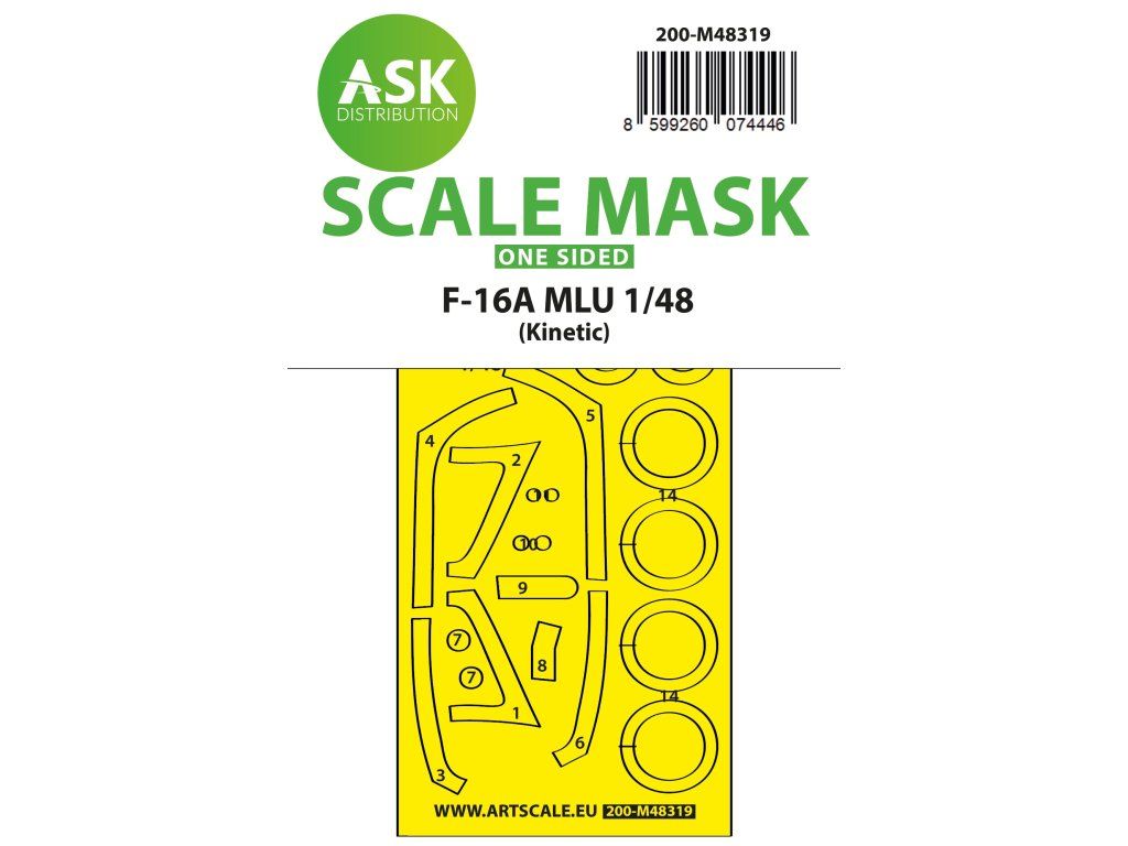 1:48 F-16A MLU one-sided fit and self adhesive express mask for Kinetic