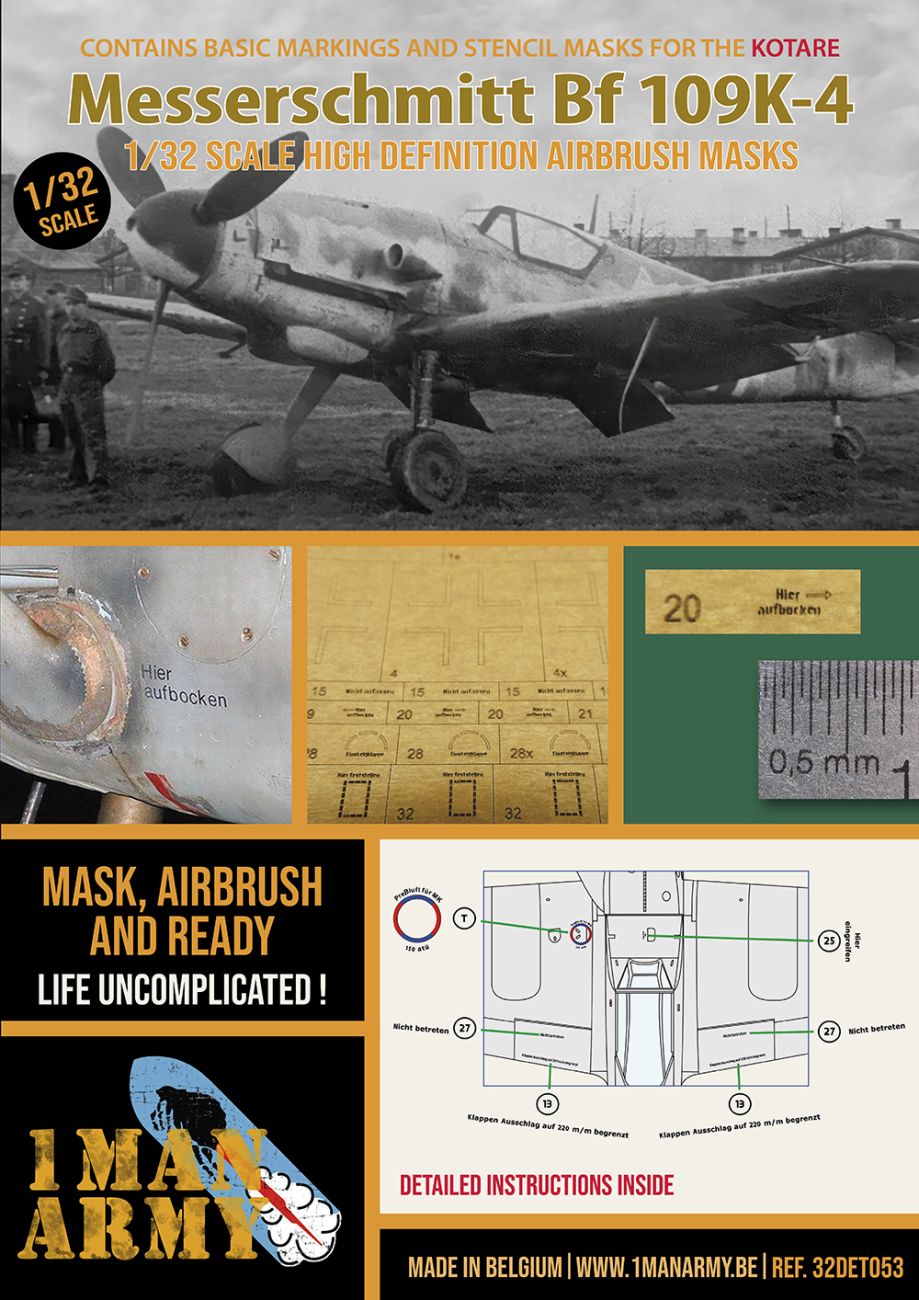 1:32 Messerschmitt Bf-109K-4 contains high definition stencilling and basic national insignia paint masks