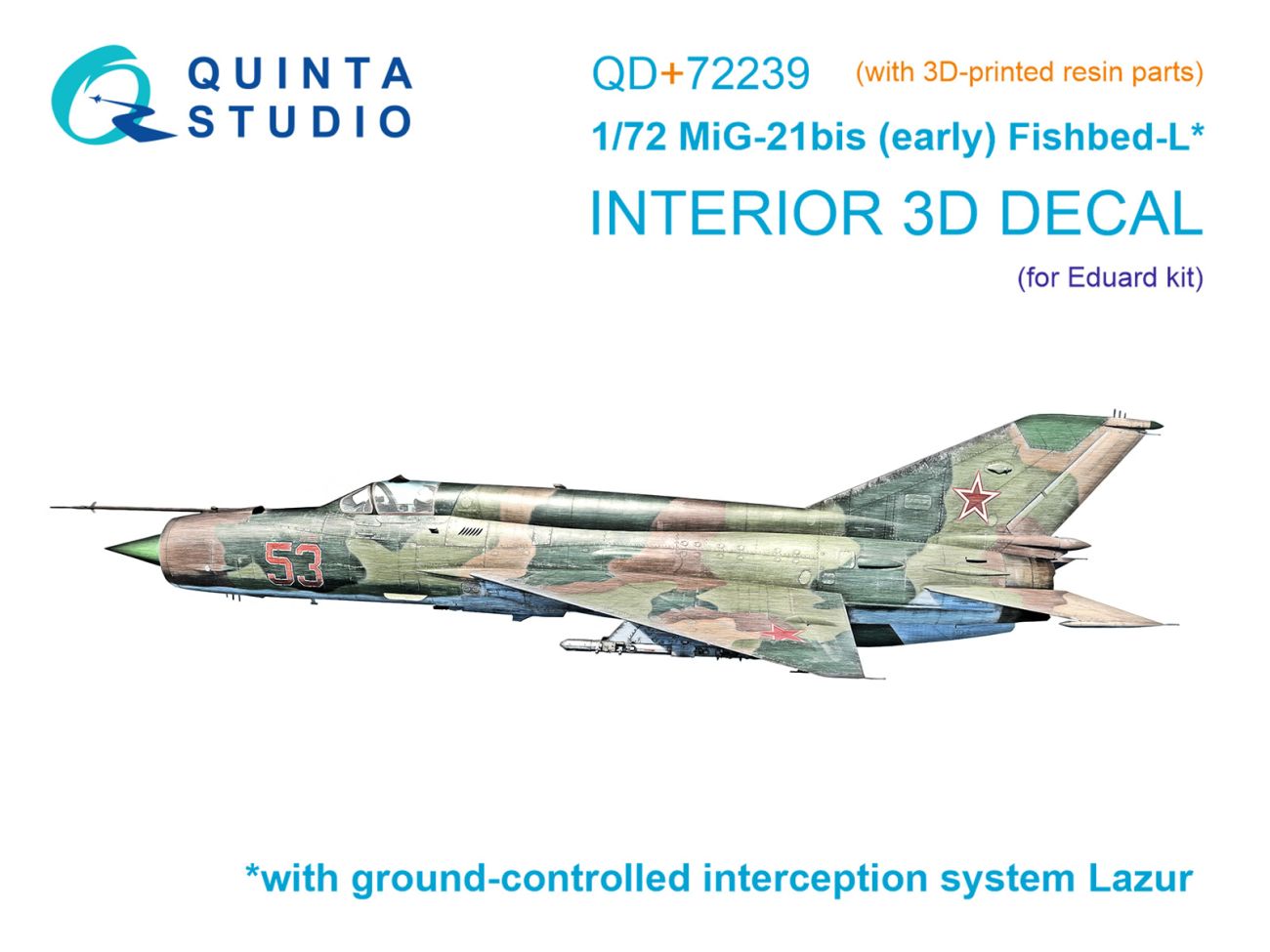 1:72 MiG-21bis early 3D-Printed & coloured Interior on decal paper (Eduard) (with 3D-printed resin parts)