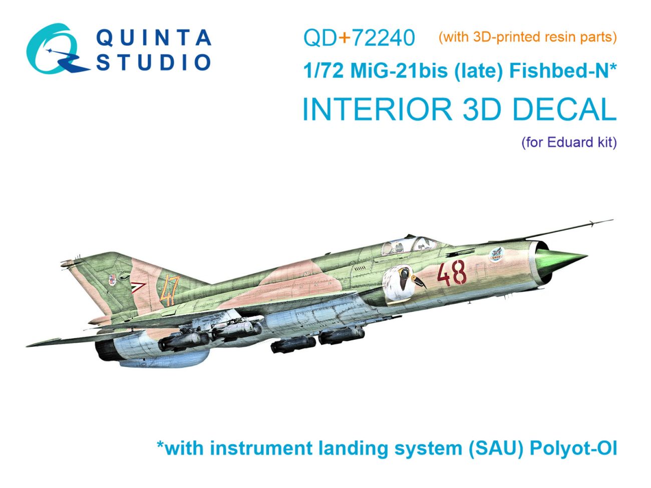 1:72 MiG-21bis late 3D-Printed & coloured Interior on decal paper (Eduard) (with 3D-printed resin parts)