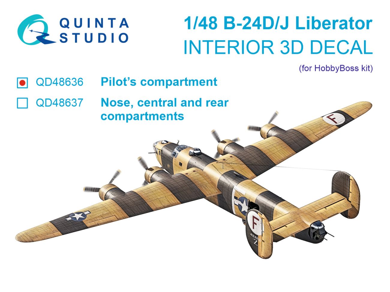 1:48 B-24D/B-24J Liberator. Pilot's compartment. 3D-Printed & coloured Interior on decal paper (HobbyBoss)