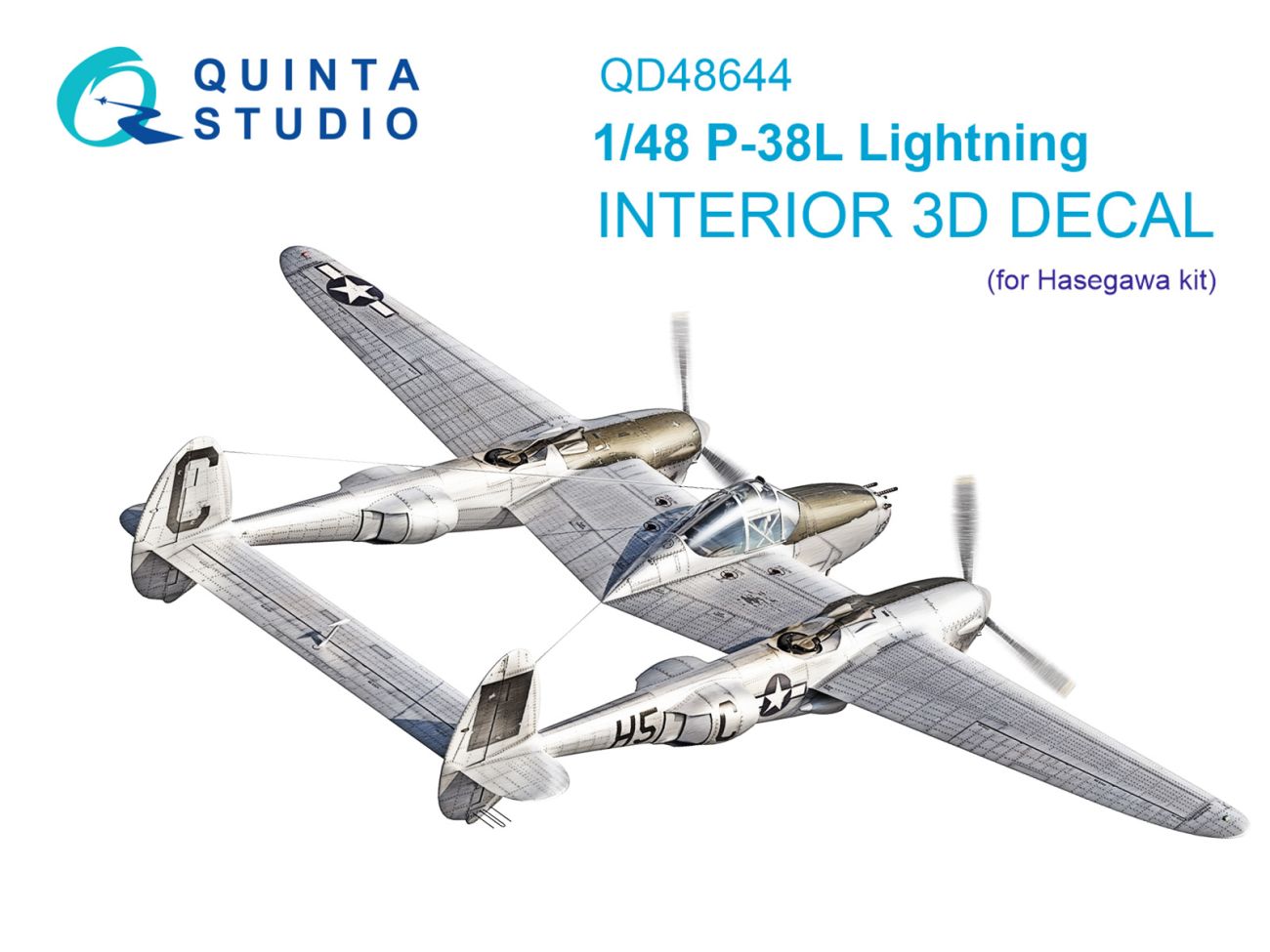 1:48 P-38L Lightning 3D-Printed & coloured Interior on decal paper (Hasegawa)