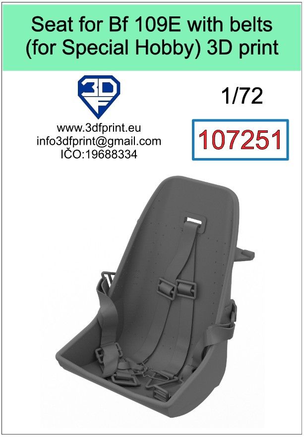1:72 Seat for Bf 109E (Special Hobby) with belts