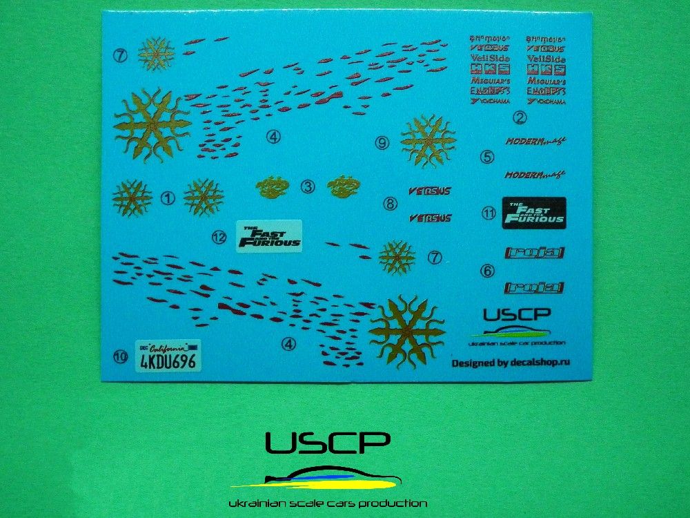 1:24 Honda S2000 Black Fast And Furious (Johnny Tran) Decal