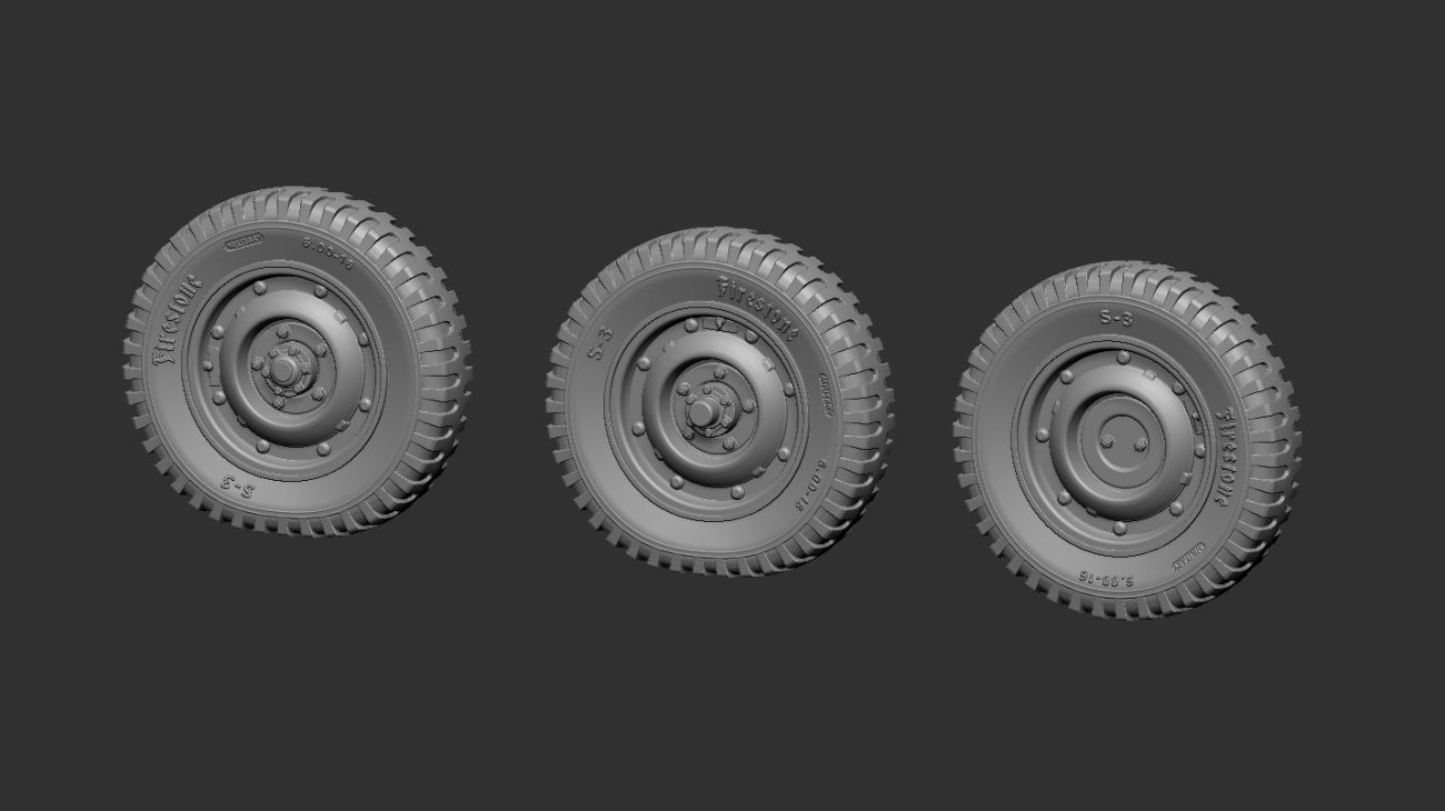 1:35 Wheels for Jeep Willys with chains (underinflated)