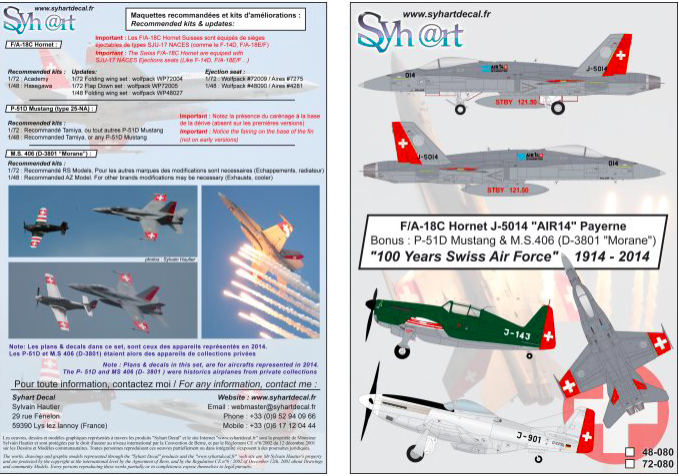 1:48 F/A-18C Hornet + M.S.406 + P-51 100 years Swiss AF 1914-2014