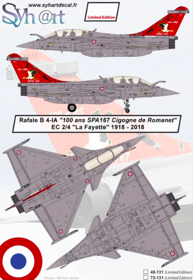 1:48 Rafale B 4-IA 100 ans SPA167 - Cigogne de Romanet EC 2/4 La Fayette 2018 - (Limited 300pc)