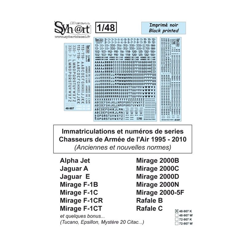 1:48 French Air Forces registrations & serials 1995 - 2010 (black)