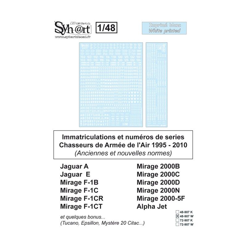 1:48 French Air Forces registrations & serials 1995 - 2010 (white)