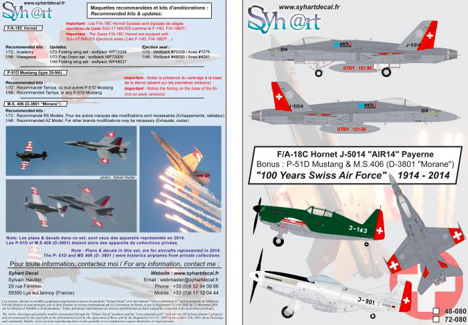 1:72 F/A-18C Hornet + M.S.406 + P-51 100 years Swiss AF 1914-2014