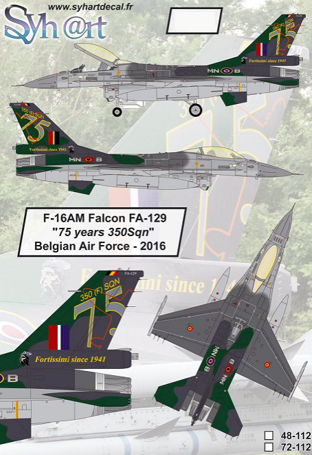 1:72 F-16AM Falcon FA-129 75 Years 350Sqn 2016 + Stencils